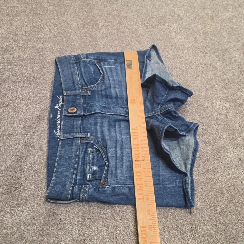 Y2K Indie Sleaze American Eagle Stretch Cuffed Shorts Sz 2 Medium Wash Indigo